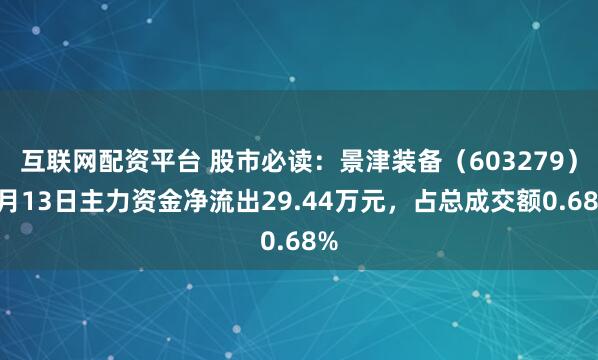 互联网配资平台 股市必读：景津装备（603279）5月13日主力资金净流出29.44万元，占总成交额0.68%